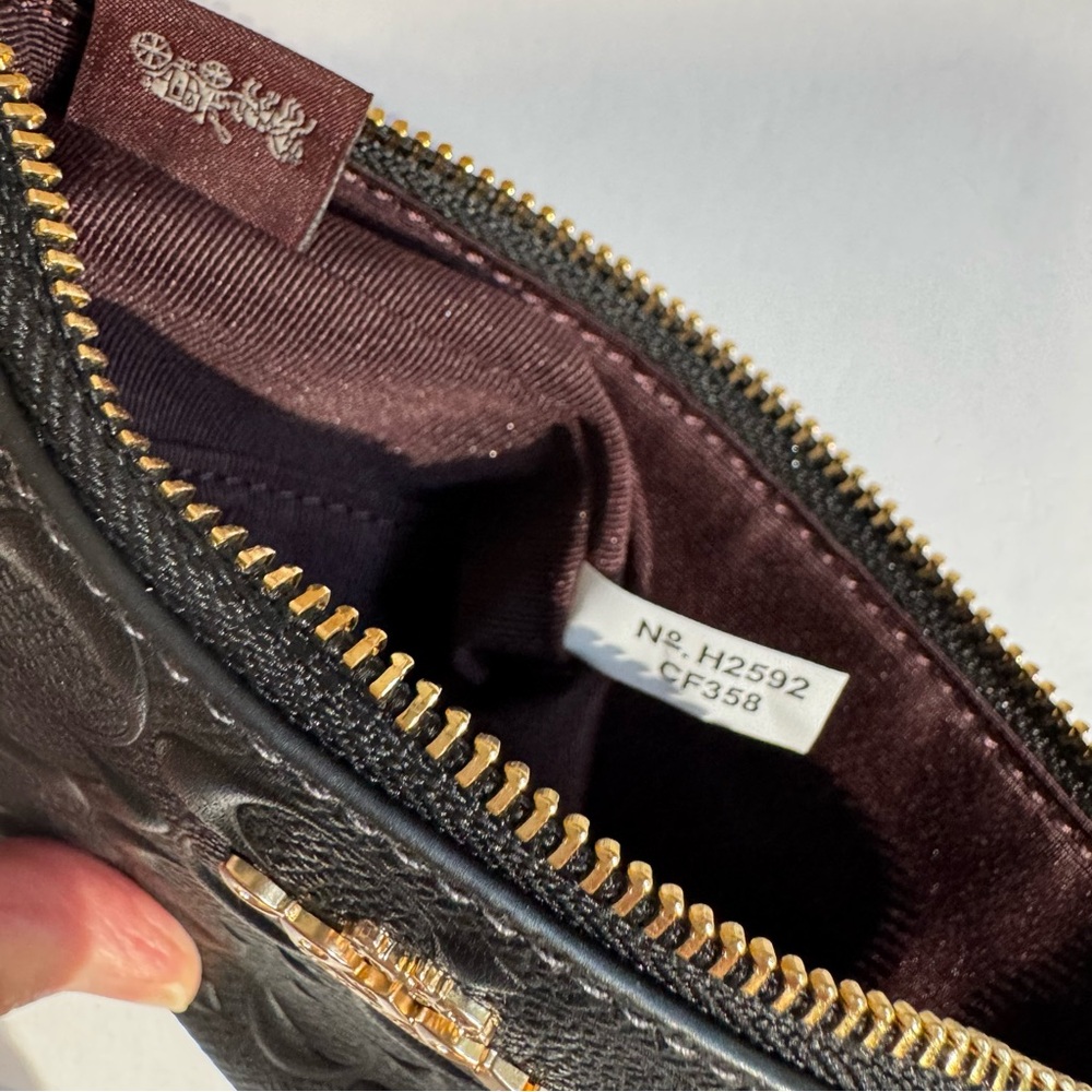 Coach Black Embossed Signature Leather Wristlet - Picture 13 of 15